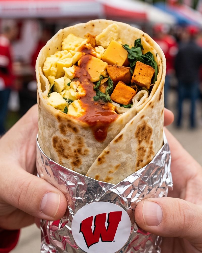 Breakfast burrito with scrambled eggs, aged cheddar and roasted sweet potato at the Regent Street Fan Fest.