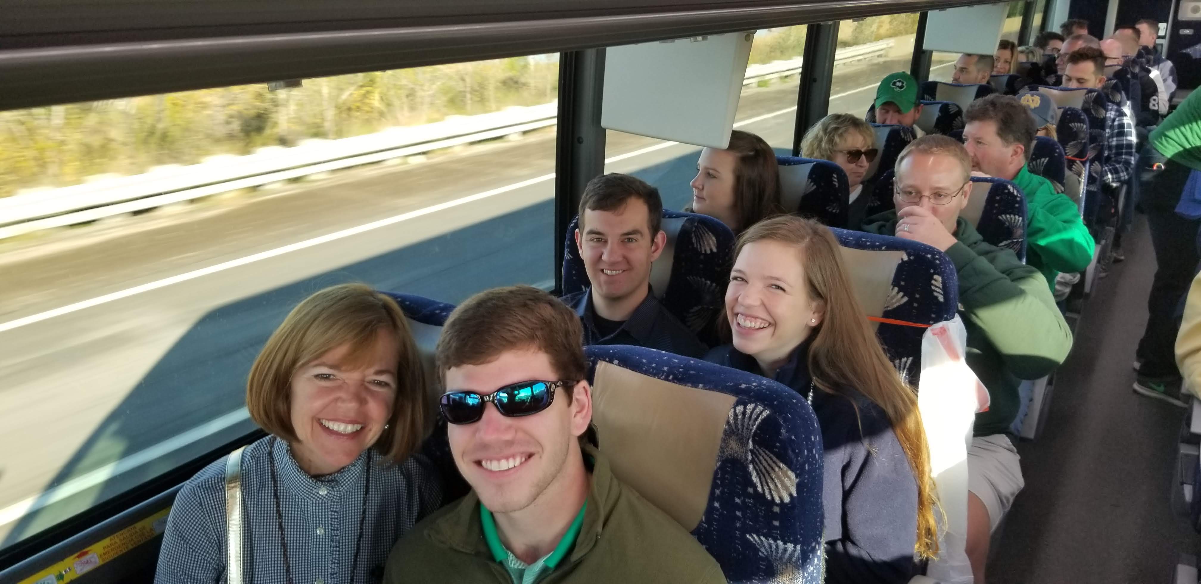 Fans aboard the Irish Express luxury motorcoach